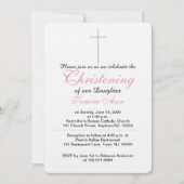 Christening Cross Pink Baby Rattle Invitations (Devant)