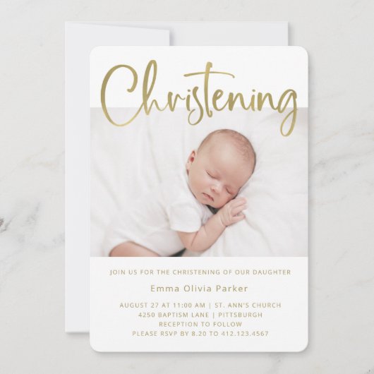 Christening | Eenvoudig minimaal goud met twee fot Kaart (Voorkant)