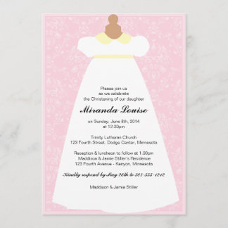 Christening Gown (roze) Baptism Invitation Kaart