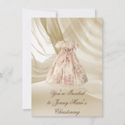 Christening Invitation PINK DAMASK Kaart (Voorkant)