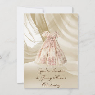  Christening Invitation PINK DAMASK Kaart
