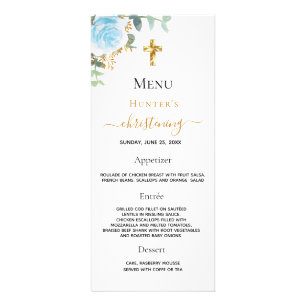 Christening Menu lichtblauwe jongen floral