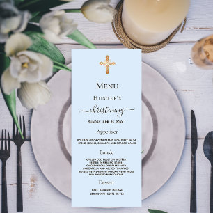 Christening Menu lichtblauwe jongen gouden kruis