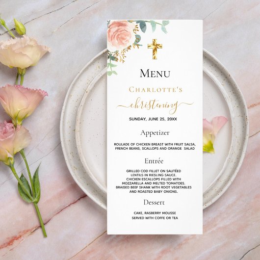 Christening Menu rose or rousse rose floral fille
