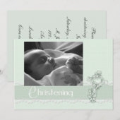 Christening Mint Green Invitation (Devant / Derrière)