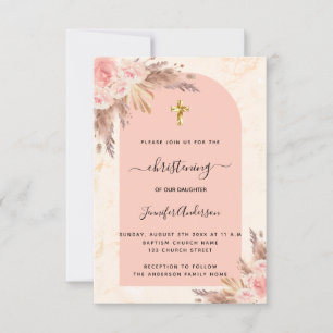 Christening pampas gras roos roze marmer meisje kaart