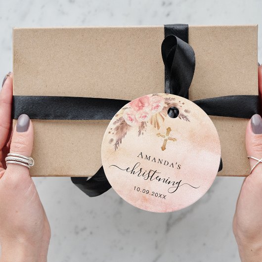 Christening pampas roos blush bedankjes labels