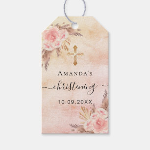 Christening pampas roos blush cadeaulabel