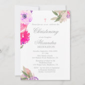 Christening Photo Floral Roses Invitation (Devant)