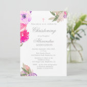 Christening Photo Floral Roses Invitation (Debout devant)