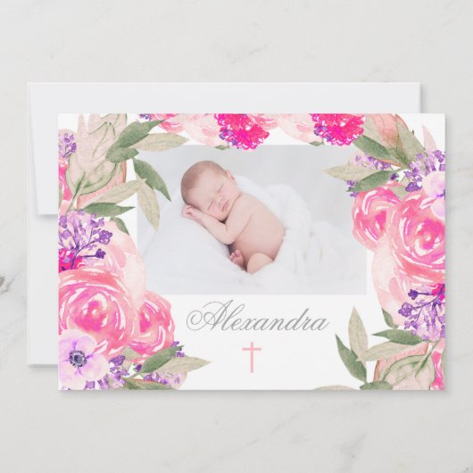 Christening Photo Floral Roses Invitation (Dos)