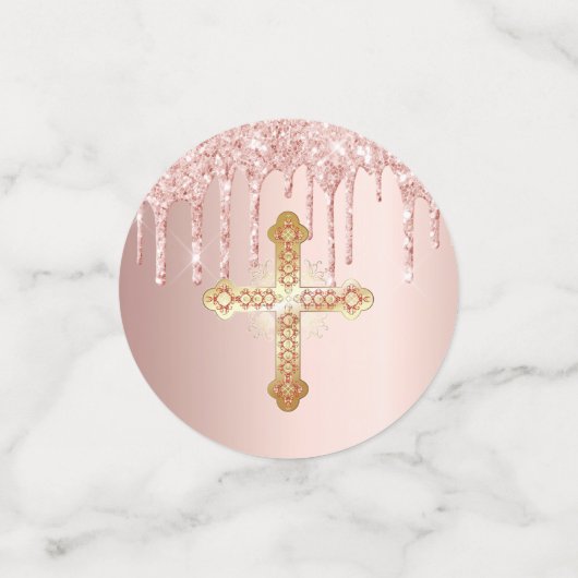 Christening roos goud glitter druppelt foto confetti (Kleine voorkant)