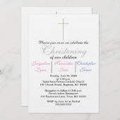 Christening Rose Blue Triplets Invitation (Devant / Derrière)