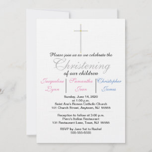Christening Rose Blue Triplets Invitation