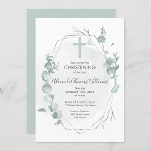 Christening Rustic Eucalyptus Invitation