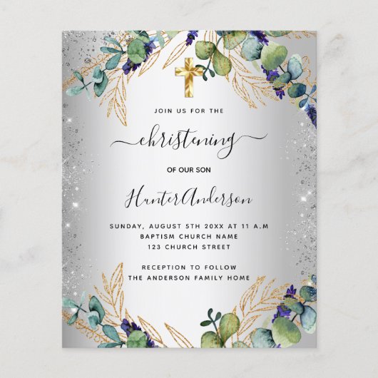 Christening Silver Eucalyptus greenery-uitnodiging (Voorkant)