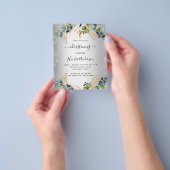 Christening Silver Eucalyptus greenery-uitnodiging Flyer (Hand)