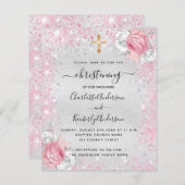 Christening Silver-meisjes tweelinguitnodiging (Voorkant / Achterkant)