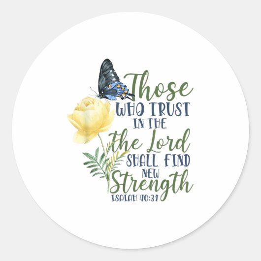 Christian Bible Verse Butterfly Rose Flower Isaiah Ronde Sticker (Voorkant)