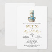 Christian Candle Spanish baptism Invitation (Devant / Derrière)