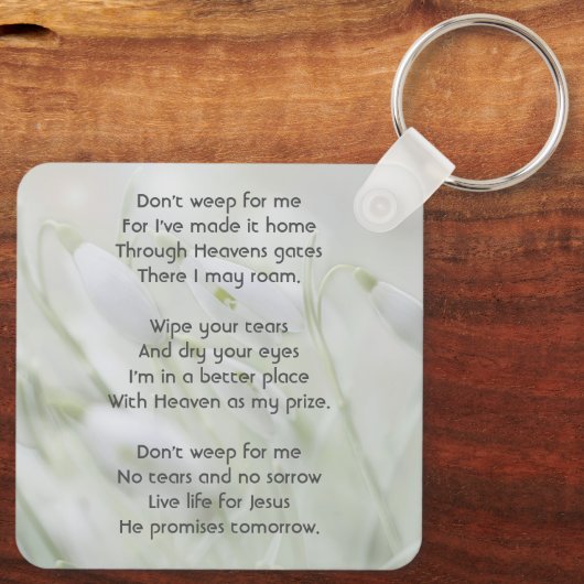 Christian Celebration of Life Snowdrop Flowers Sleutelhanger (Achterkant)