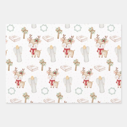Christian Christmas Reindeer Wrapping Paper Sheets (Voorkant)