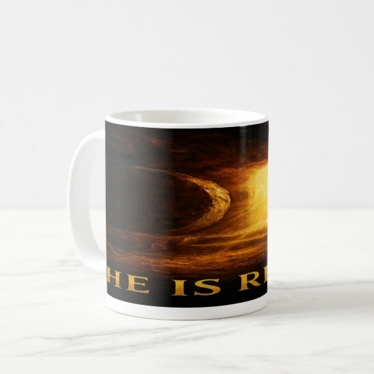 Christian Coffee Mug: He Is Risen Koffiemok (Voorkant links)