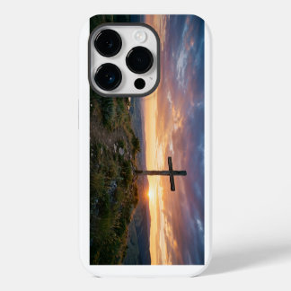 Christian Cross Hilltop Sunset iPhone Case 14 Plus Hoesje