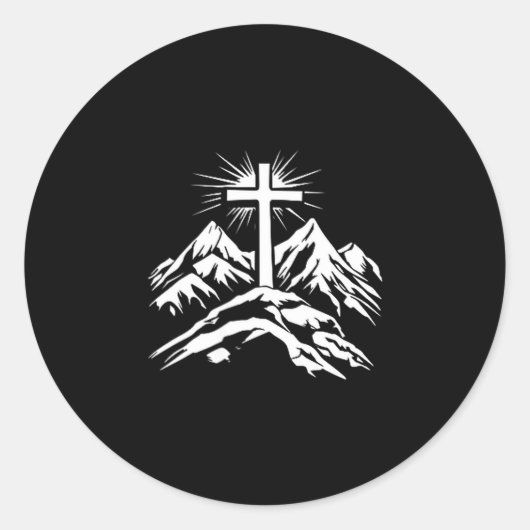 Christian Cross Mountains Religious Ronde Sticker (Voorkant)