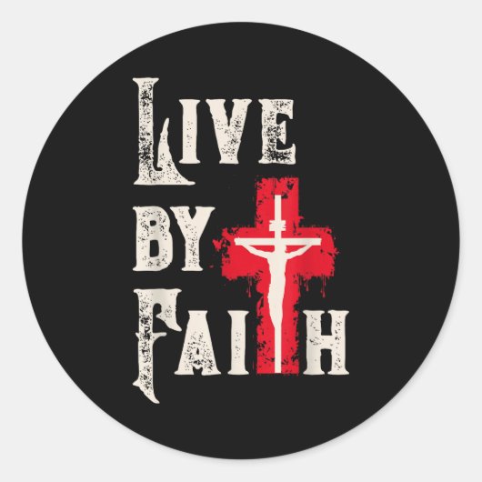 Christian Cross Scripture Live By Faith  Ronde Sticker (Voorkant)