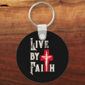 Christian Cross Scripture Live By Faith  Sleutelhanger (Voorkant)