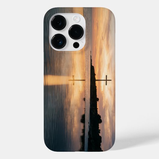 Christian Cross Sunset Reflection iPhone Case (Achterkant)