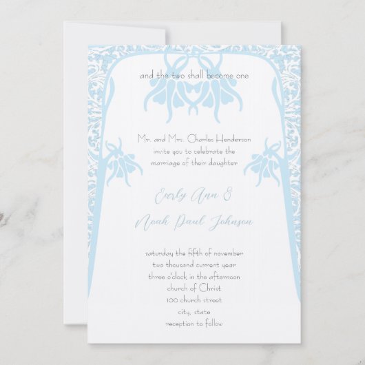 Christian Dusty Blue Flower Wedding Invitations (Devant)