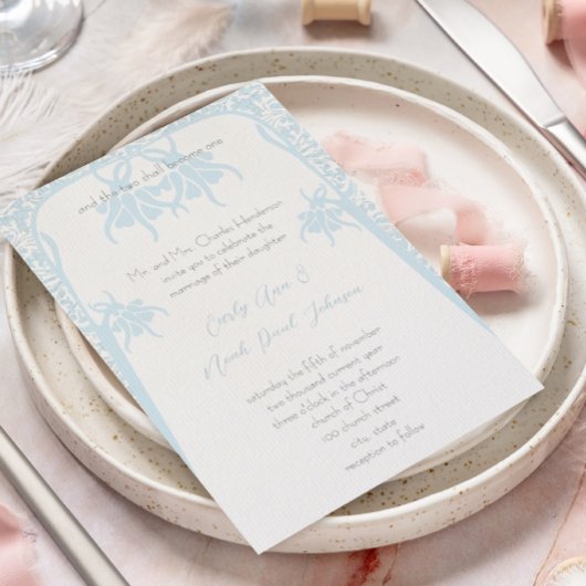Christian Dusty Blue Flower Wedding Invitations