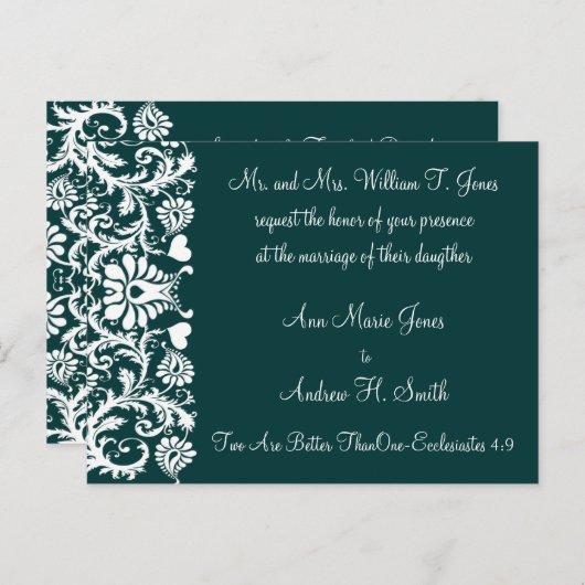 Christian Faire-part de mariage Deep Turquoise (Devant / Derrière)