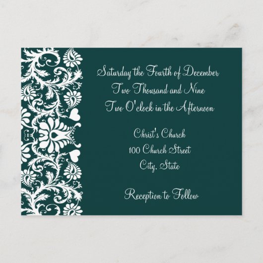 Christian Faire-part de mariage Deep Turquoise (Dos)