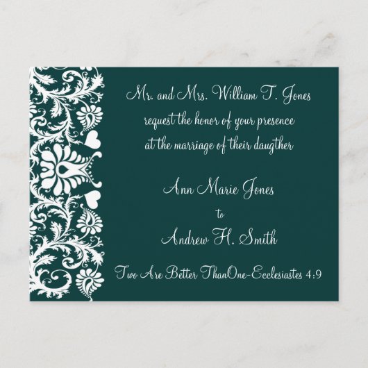 Christian Faire-part de mariage Deep Turquoise (Devant)