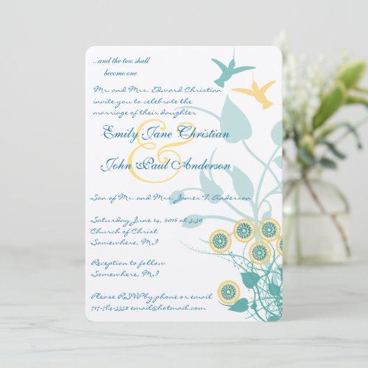 Christian Faire-part de mariage Humming Oiseaux Fl (Debout devant)