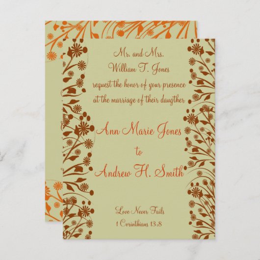 Christian Faire-part de mariage Orange et Brown (Devant / Derrière)