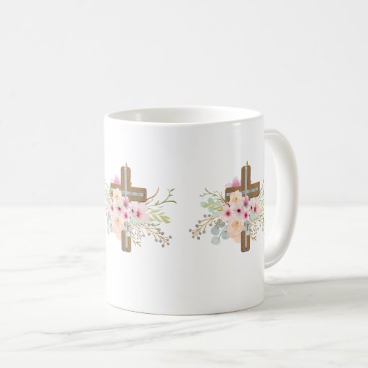 Christian Faith Floral Cross Mug AJOUTER LE TEXTE (Devant droit)
