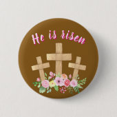 Christian " He is risen" Religious Easter Button (Voorkant)
