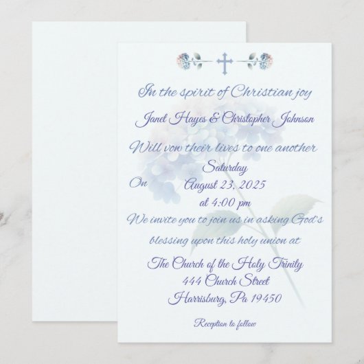 Christian Hydrangea Faire-part de mariage (Devant / Derrière)