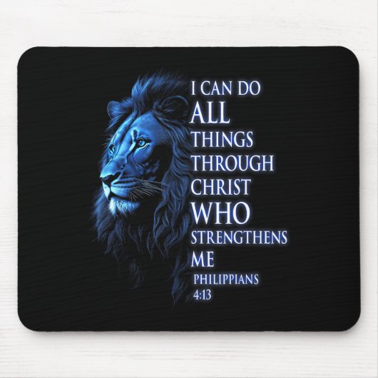 Christian I Can Do All Things Through Christ Lion Muismat (Voorkant)
