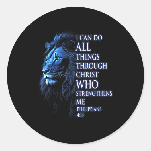 Christian I Can Do All Things Through Christ Lion Ronde Sticker (Voorkant)