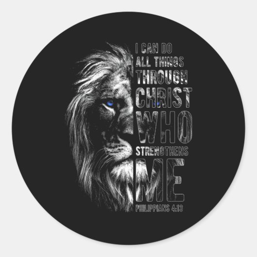 Christian I Can Do All Things Through Christ Lion Ronde Sticker (Voorkant)