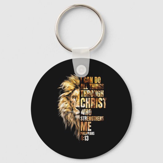 Christian I Can Do All Things Through Christ Lion Sleutelhanger (Voorkant)