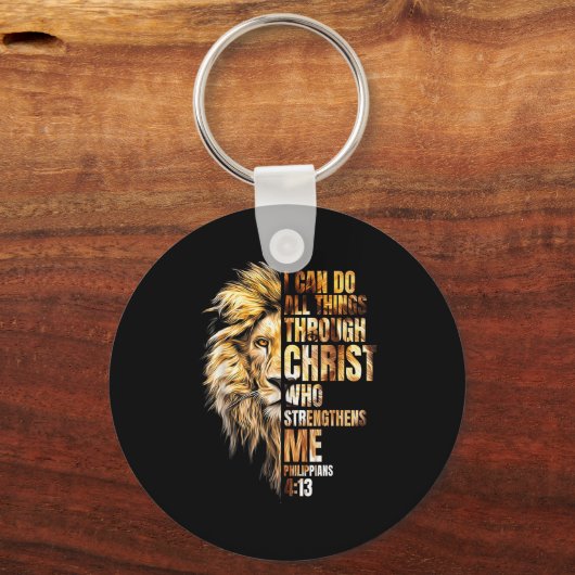 Christian I Can Do All Things Through Christ Lion Sleutelhanger (Voorkant)