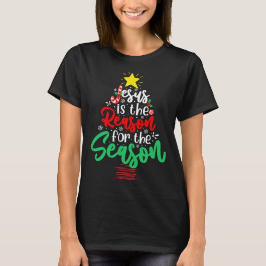 Christian Jesus Is The Reason Christmas Xmas Tree T-shirt (Voorkant)