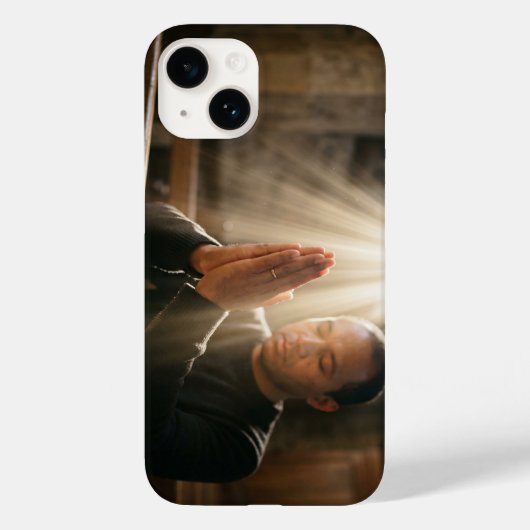 Christian Man Praying with Holy Light iPhone Case (Achterkant)