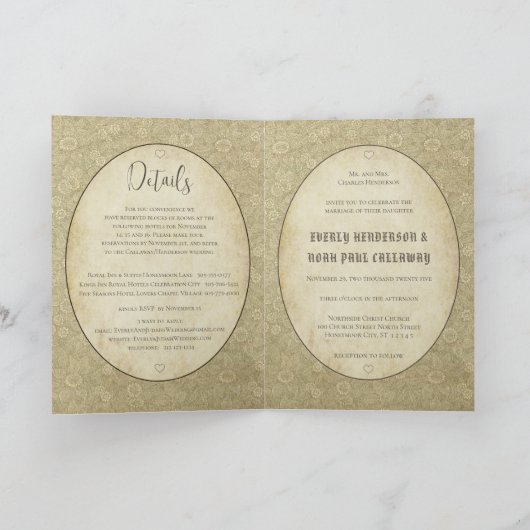 Christian Mariage damassé Invitation Cream/Tan (Intérieur)
